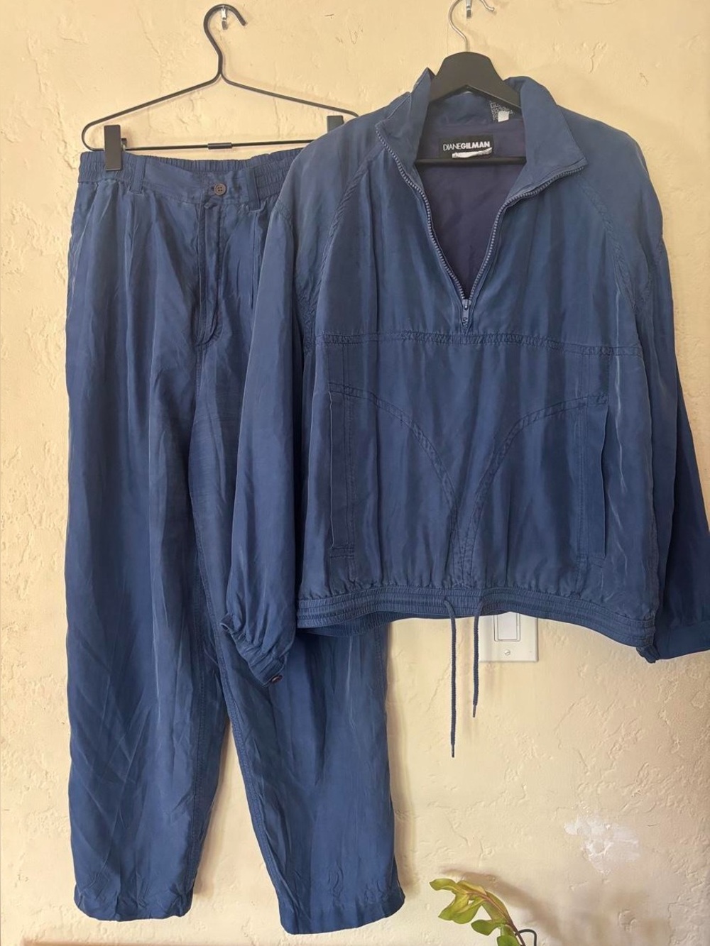 Diane Gilman Silk Royal Blue Pullover Jacket & Track Pants Set